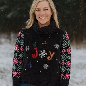 Ugly Christmas Sweater Women’s Plaid JOY Christmas  Cowl Neck Size XXL-…